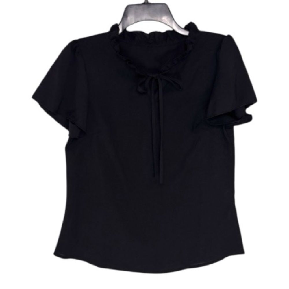 SHEIN Black Ruffled Tie Front Blouse Size Small